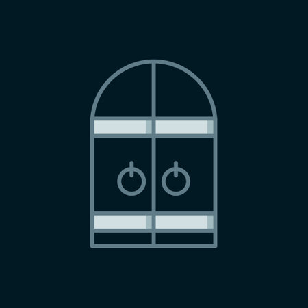Line Medieval castle gate icon isolated on black background. Medieval fortress. Protection from enemies. Flat filled outline style with shadow. Vector.のイラスト素材