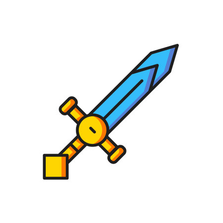 Color Medieval sword icon isolated on white background. Medieval weapon. Flat filled outline style with shadow. Vector.のイラスト素材