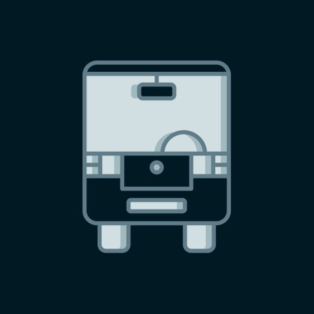 Line Bus icon isolated on black background. Transportation concept. Bus tour transport sign. Tourism or public vehicle symbol. Flat filled outline style with shadow. Vector.のイラスト素材