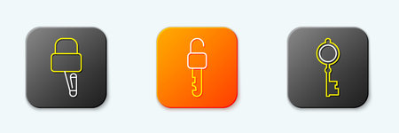 Set line Lock picks for lock picking, Unlocked key and Old icon. Vector.のイラスト素材