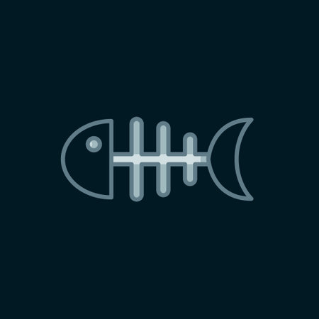Line Fish skeleton icon isolated on black background. Fish bone sign. Flat filled outline style with shadow. Vector.のイラスト素材