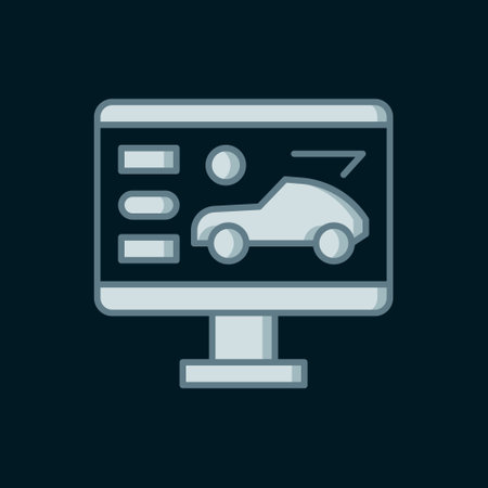 Line Hardware diagnostics condition of car icon isolated on black background. Car service and repair parts. Flat filled outline style with shadow. Vector.のイラスト素材