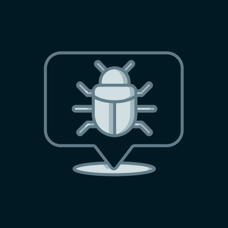 Line System bug concept icon isolated on black background. Code bug concept. Bug in the system. Bug searching. Flat filled outline style with shadow. Vector.のイラスト素材