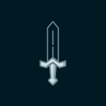 Line Medieval sword icon isolated on black background. Medieval weapon. Flat filled outline style with shadow. Vector.のイラスト素材