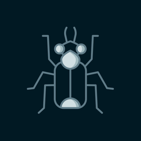 Line Beetle bug icon isolated on black background. Flat filled outline style with shadow. Vector.のイラスト素材