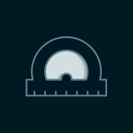 Line Protractor grid for measuring degrees icon isolated on black background. Tilt angle meter. Measuring tool. Geometric symbol. Flat filled outline style with shadow. Vector.のイラスト素材