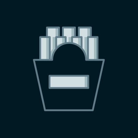 Line Potatoes french fries in carton package box icon isolated on black background. Fast food menu....