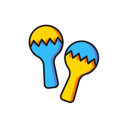 Color Maracas icon isolated on white background. Music maracas instrument mexico. Flat filled outline style with shadow. Vector.のイラスト素材