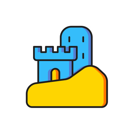Color Sand castle icon isolated on white background. Flat filled outline style with shadow. Vector.のイラスト素材