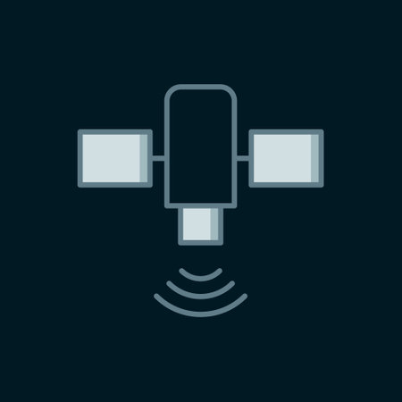 Line Satellite icon isolated on black background. Flat filled outline style with shadow. Vector.のイラスト素材