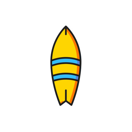 Color Surfboard icon isolated on white background. Surfing board. Extreme sport. Sport equipment. Flat filled outline style with shadow. Vector.のイラスト素材