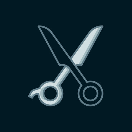 Line Scissors hairdresser icon isolated on black background. Hairdresser, fashion salon and barber sign. Barbershop symbol. Flat filled outline style with shadow. Vector.のイラスト素材