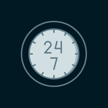 Line Clock 24 hours icon isolated on black background. All day cyclic icon. 24 hours service symbol....