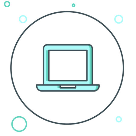 Line Laptop icon isolated on white background. Computer notebook with empty screen sign. Colorful outline concept. Vector.のイラスト素材