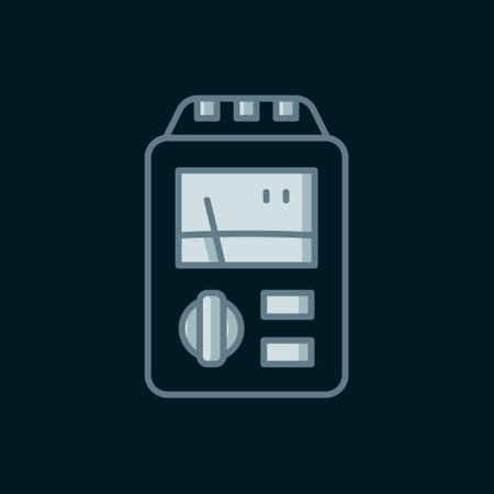 Line Dosimeter for measuring radiation icon isolated on black background. Gamma radiation personal dosimeter. Flat filled outline style with shadow. Vector.のイラスト素材