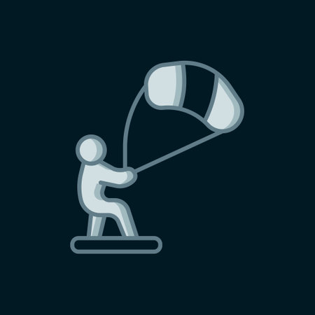 Line Kitesurfing icon isolated on black background. Flat filled outline style with shadow. Vector.のイラスト素材