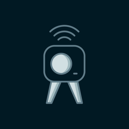 Line Web camera icon isolated on black background. Chat camera. Webcam icon. Flat filled outline style with shadow. Vector.のイラスト素材