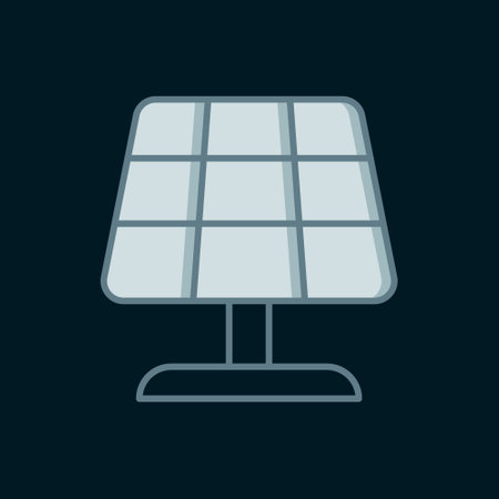 Line Solar energy panel icon isolated on black background. Sun with lightning symbol. Flat filled outline style with shadow. Vector.のイラスト素材