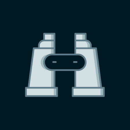 Line Binoculars icon isolated on black background. Find software sign. Spy equipment symbol. Flat filled outline style with shadow. Vector.のイラスト素材