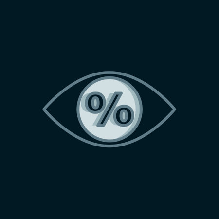Line Eye with percent icon isolated on black background. Shopping tag sign. Special offer sign. Discount coupons symbol. Flat filled outline style with shadow. Vector.のイラスト素材