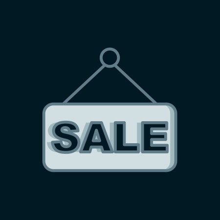 Line Price tag with an inscription Sale icon isolated on black background. Badge for price. Promo tag discount. Flat filled outline style with shadow. Vector.のイラスト素材