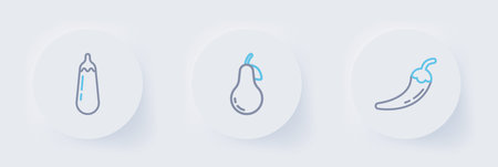Set line Hot chili pepper pod Pear and Eggplant icon. Vector.のイラスト素材