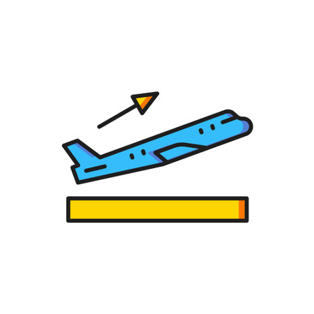 Color Plane takeoff icon isolated on white background. Airplane transport symbol. Flat filled outline style with shadow. Vector.のイラスト素材