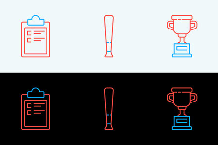 Set line Award cup Sport training program and Baseball bat icon. Vector.のイラスト素材