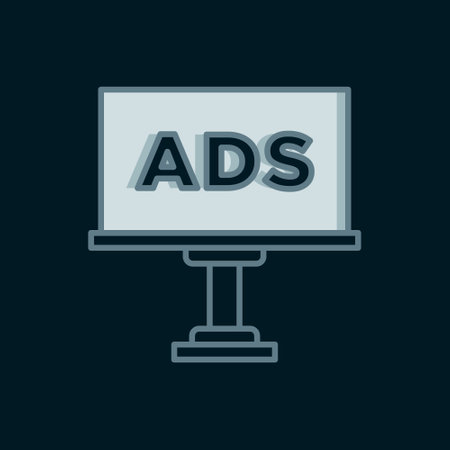 Line Advertising icon isolated on black background. Concept of marketing and promotion process. Responsive ads. Social media advertising. Flat filled outline style with shadow. Vector.のイラスト素材