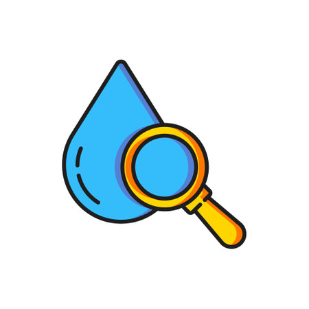 Color Drop and magnifying glass icon isolated on white background. Flat filled outline style with shadow. Vector.のイラスト素材