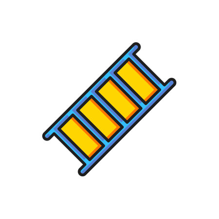 Color Fire escape icon isolated on white background. Pompier ladder. Fireman scaling ladder with a pole. Flat filled outline style with shadow. Vector.のイラスト素材