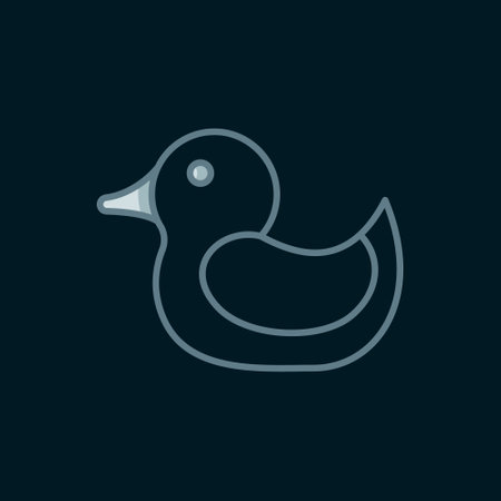 Line Rubber duck icon isolated on black background. Flat filled outline style with shadow. Vector.のイラスト素材