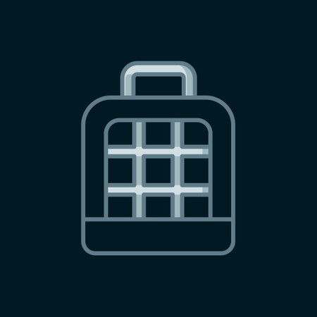 Line Pet carry case icon isolated on black background. Carrier for animals, dogs and cats. Container for animals. Animal transport box. Flat filled outline style with shadow. Vector.のイラスト素材