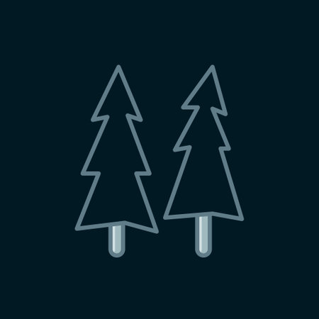 Line Christmas tree icon isolated on black background. Merry Christmas and Happy New Year. Flat filled outline style with shadow. Vector.のイラスト素材