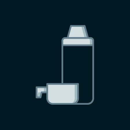 Line Thermo container icon isolated on black background. Thermo flask icon. Camping and hiking equipment. Flat filled outline style with shadow. Vector.のイラスト素材