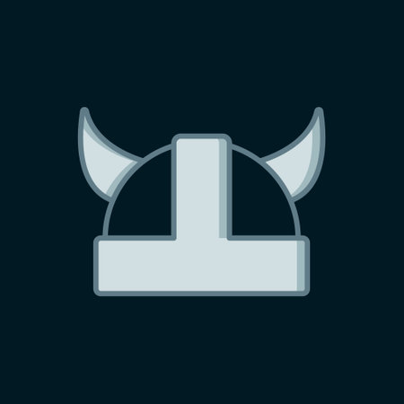 Line Viking in horned helmet icon isolated on black background. Flat filled outline style with shadow. Vector.のイラスト素材