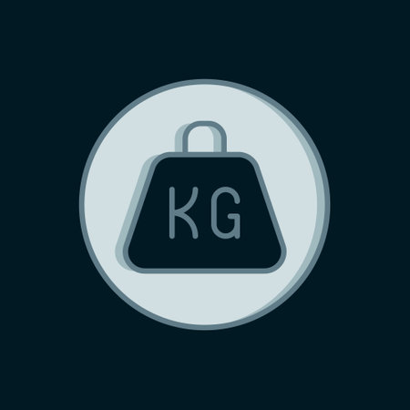 Line Weight icon isolated on black background. Kilogram weight block for weight lifting and scale. Mass symbol. Flat filled outline style with shadow. Vector.のイラスト素材