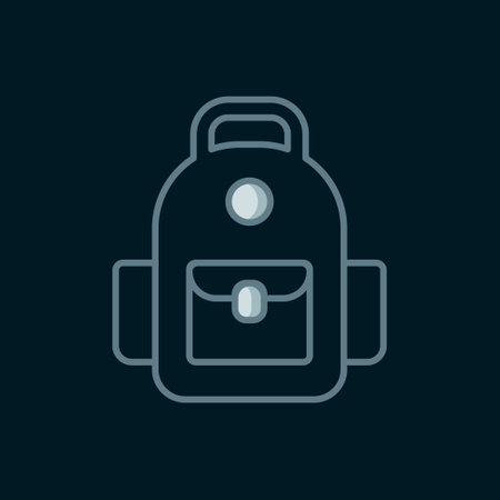 Line School backpack icon isolated on black background. Flat filled outline style with shadow. Vector.のイラスト素材
