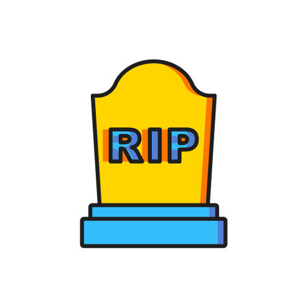 Color Tombstone with RIP written on it icon isolated on white background. Grave icon. Flat filled outline style with shadow. Vector.のイラスト素材