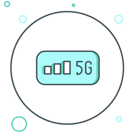 Line 5G new wireless internet wifi connection icon isolated on white background. Global network high speed connection data rate technology. Colorful outline concept. Vector.のイラスト素材