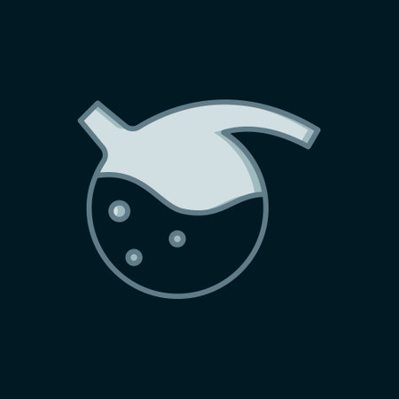 Line Test tube and flask chemical laboratory test icon isolated on black background. Laboratory glassware sign. Flat filled outline style with shadow. Vector.のイラスト素材