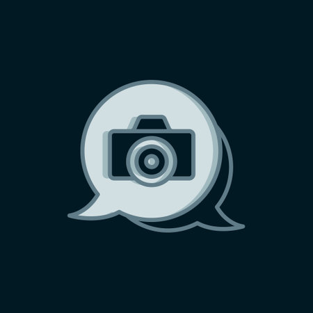 Line Photo camera icon isolated on black background. Foto camera. Digital photography. Flat filled outline style with shadow. Vector.のイラスト素材