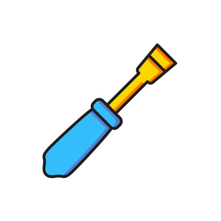 Color Screwdriver icon isolated on white background. Service tool symbol. Flat filled outline style with shadow. Vector.のイラスト素材