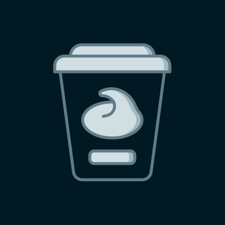 Line Yogurt container icon isolated on black background. Yogurt in plastic cup. Flat filled outline style with shadow. Vector.のイラスト素材