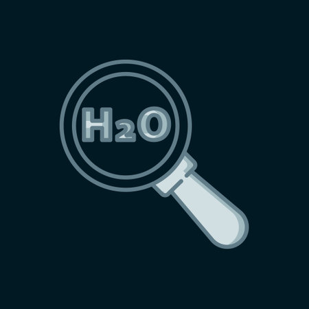 Line Chemical formula for water drops H2O shaped icon isolated on black background. Flat filled outline style with shadow. Vector.のイラスト素材