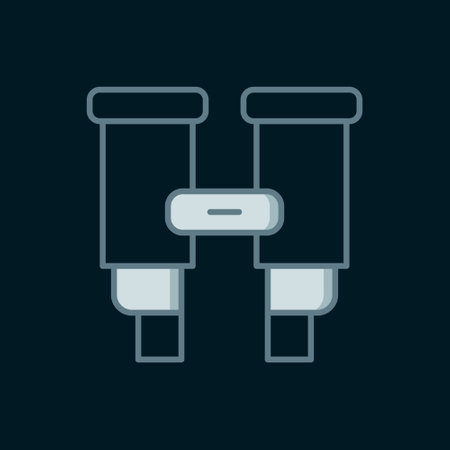 Line Binoculars icon isolated on black background. Find software sign. Spy equipment symbol. Flat filled outline style with shadow. Vector.のイラスト素材