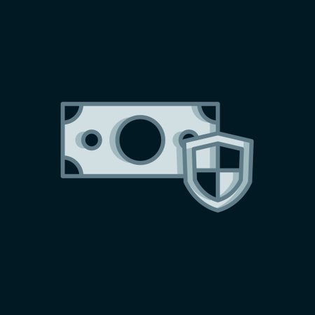 Line Money with shield icon isolated on black background. Insurance concept. Security, safety, protection, protect concept. Flat filled outline style with shadow. Vector.のイラスト素材