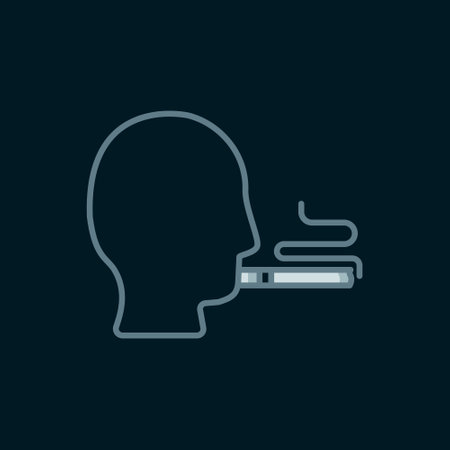 Line Man smoking a cigarette icon isolated on black background. Tobacco sign. Flat filled outline...