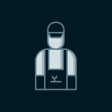 Line Car mechanic icon isolated on black background. Car repair and service. Flat filled outline style with shadow. Vector.のイラスト素材