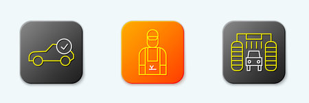Set line Auto service check automotive Car mechanic and wash icon. Vector.